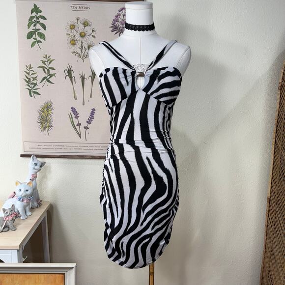 Wet Seal Dresses & Skirts - Vintage 90s Y2k Wet Seal Zebra Ruched Mini Dress Trashy McBling Sexy Party S